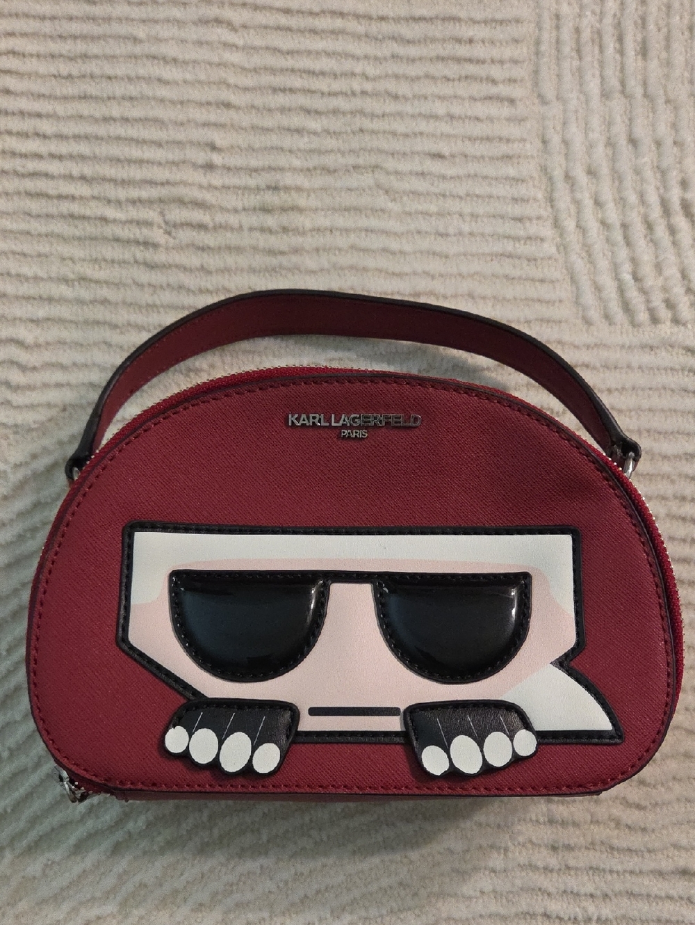 Karl Lagerfeld Burgundy Mini Top-Handle Bag with Novelty Applique